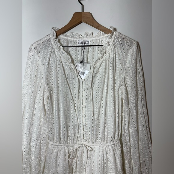 NWT Sabo skirt Sabo Luxe Palace Eyelet Mini Dress - White XS Long Sleeve - Picture 3 of 12